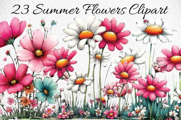 Download Whimsical Summer Flowers Clipart PNG - Png Collection