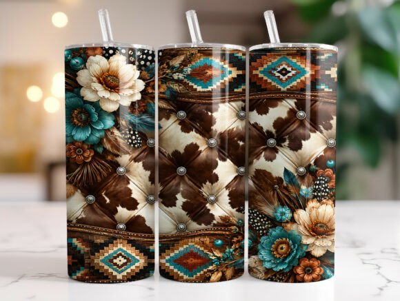 Download Western Cowhide Floral Tumbler Wrap PNG - Png Collection