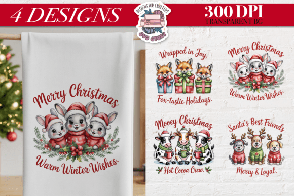 Download Christmas Cute Animals 4 Designs PNG - Png Collection