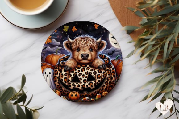 Download Highland Cow Halloween Round Coaster PNG - Png Collection
