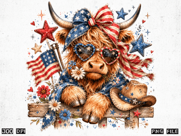Download Patriotic Highland Cow PNG | America Cow - Png Collection