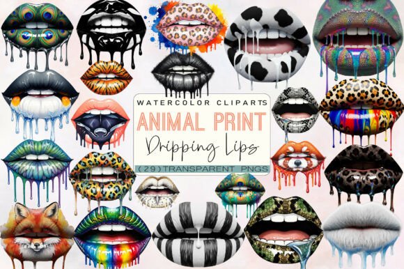 Download Animal Print Dripping Lips PNG Bundle - Png Collection