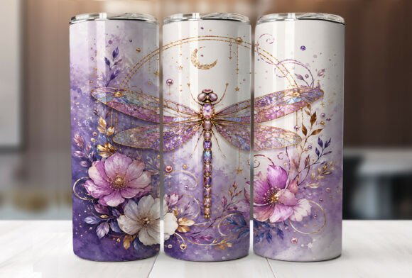 Download Purple Dragonfly Floral Tumbler Wrap PNG - Png Collection