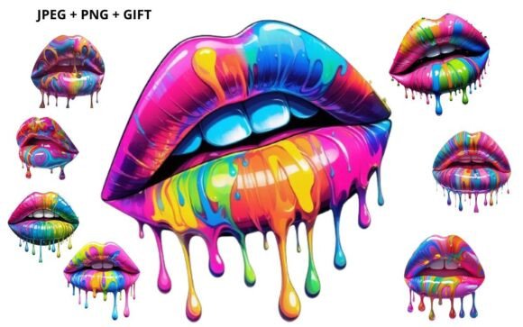 Download Multicolored Dripping Lips - Dripping lips Collection