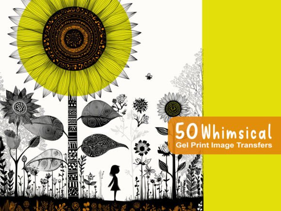 Download 50 Whimsical Gel Plate Image Transfers - Transfers Collection