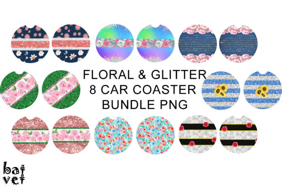 Download Floral &amp; Glitter Car Coaster Bundle PNG - Png Collection