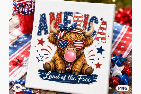 Download America Highland Cow PNG 4th of July - Png Collection
