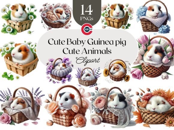 Download Cute Guinea Pig with Flower Basket PNG - Png Collection