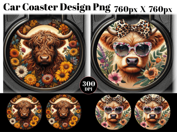 Download Highland Cow Car Coaster PNG Sublimation - Png Collection