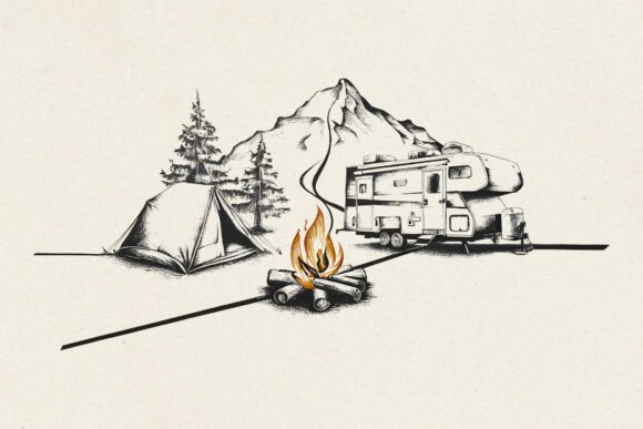 Download RV Camping Scene Mountain PNG Design - Png Collection