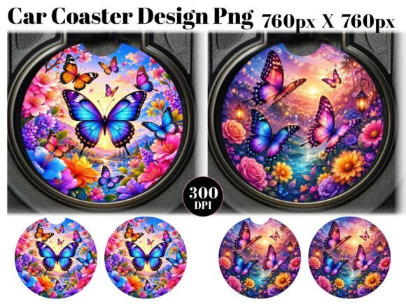 Download Floral Butterflies Car Coaster PNG - Png Collection