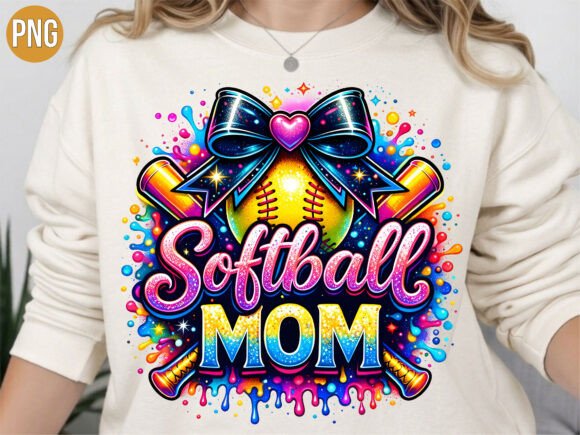 Download Softball Mom Neon Splatter Bow PNG - Png Collection