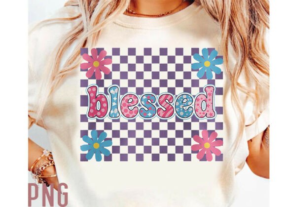 Download Retro Checkered Blessed PNG, Floral Boho - Png Collection