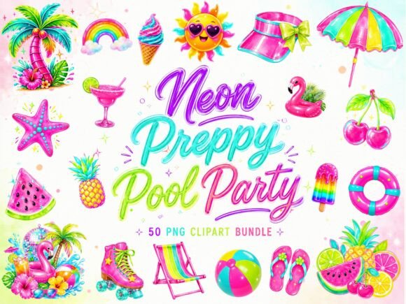 Download Neon Preppy Summer Clipart Png Bundle - Png Collection