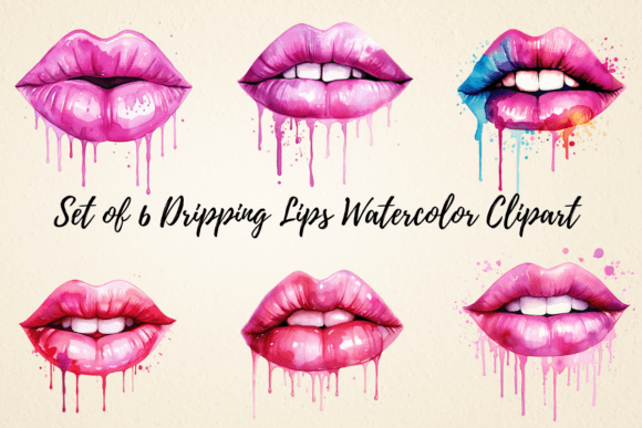Download Dripping Lips Watercolor Clipart - Dripping lips Collection