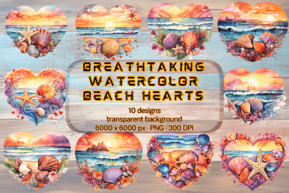 Download Watercolor Heart on Beach Sea PNG Bundle - Png Collection