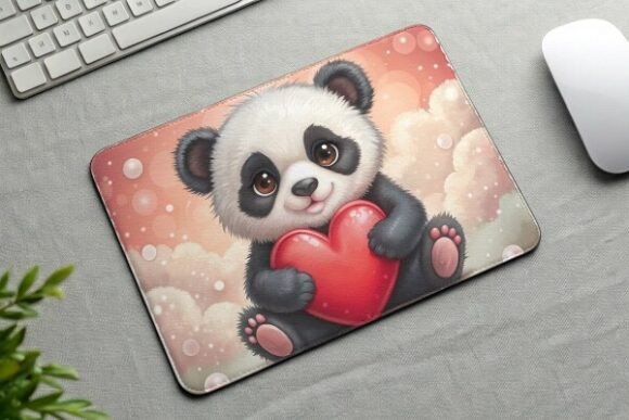 Download Panda Holding Heart Mouse Pad PNG Design - Png Collection