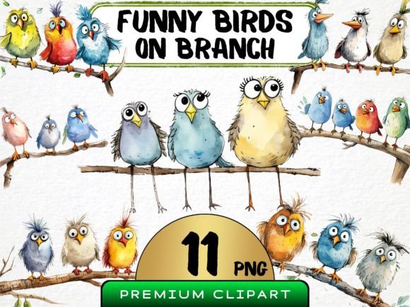 Download Funny Birds on Branch Clipart Bundle PNG - Png Collection