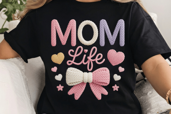 Download Knitted Mom Life PNG, Pastel Bow &amp; Heart - Png Collection